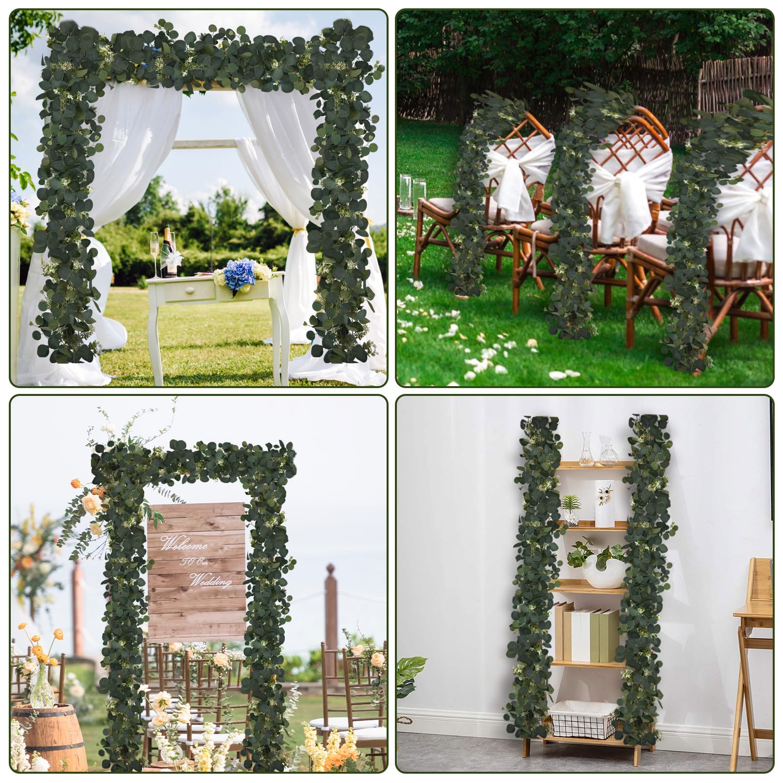 Eukalyptus-Girlande, grüne Girlande mit Blumen, künstliche grüne Reben für Tafelaufsätze, Hochzeit, Party, Tischläufer, Zimmer, Heimdekoration, 4 Stück