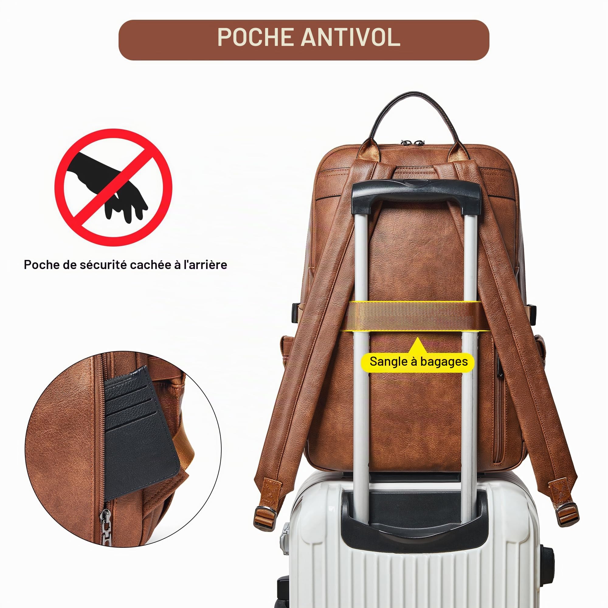Shrrie Sac à dos pour ordinateur portable en cuir végan pour femmes, 17 pouces Sac a dos pour Travail commerce université voyages enseignant infirmière avec Poche antivol et grand porte-gobelet géant