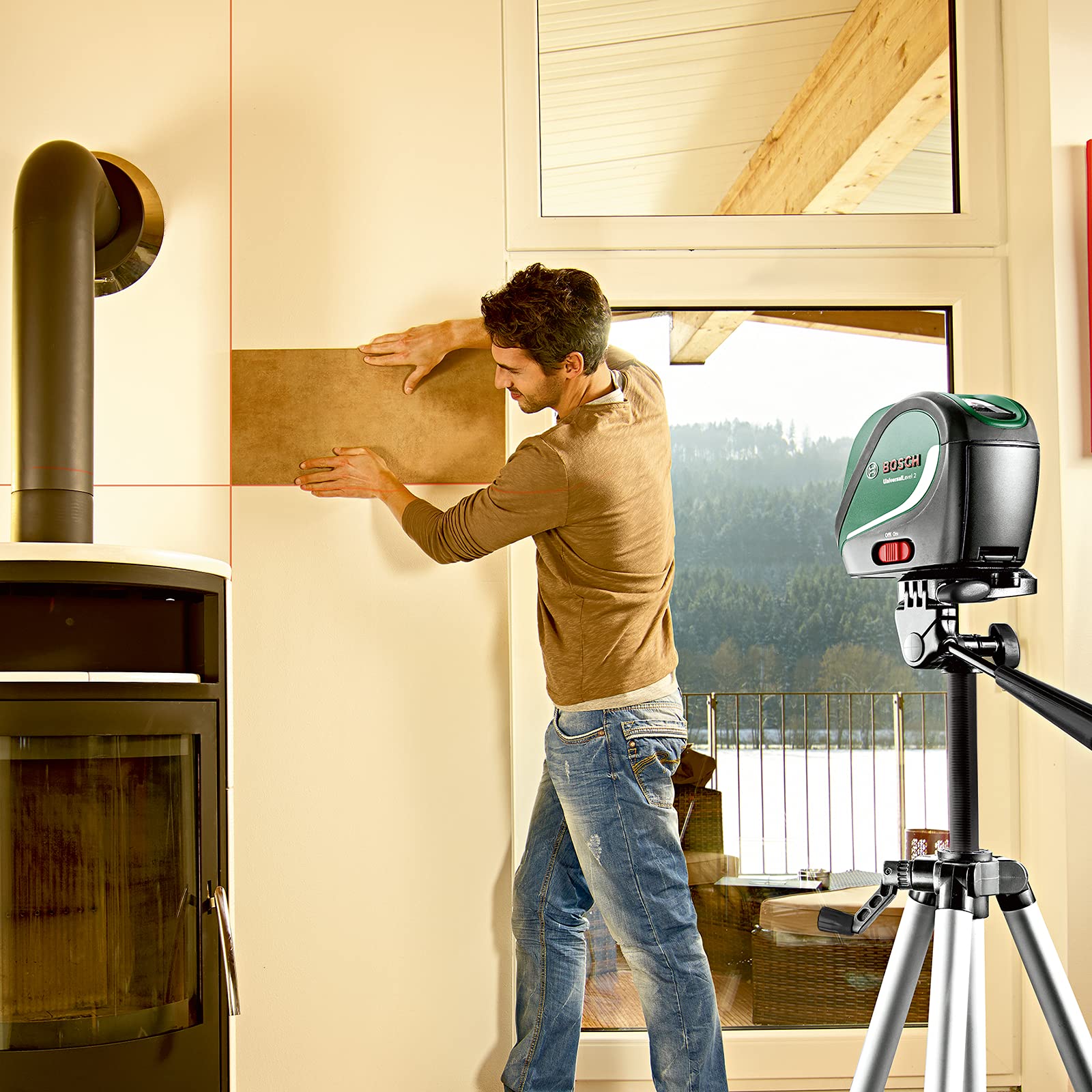 Bosch nivel láser de líneas cruzadas UniversalLevel 2 (láser de líneas cruzadas, incl. puntos de plomada para una alineación precisa y una transferencia sencilla)