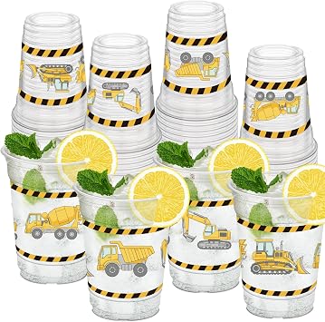 50Pcs Construction Cups, 12oz Construction Themed Party Cups for Home Birthday Supplies Baby Shower Party Favors Table Decorations