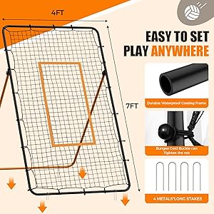 Volleyball Rebounder Net-Portable 7x4 ft Training Equipment for Spike and Smash Practice5 Rebound Angles Custom Target Area for Volleyball Sports Training