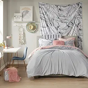 Comfort Spaces 17 Piece Bed in A Bag Comforter Set Include Sheets with 2 Side Pockets - All Season Cozy Bedding and Bedroom Organizer, College Dorm Room Essentials, Full, Madelyn, Grey
