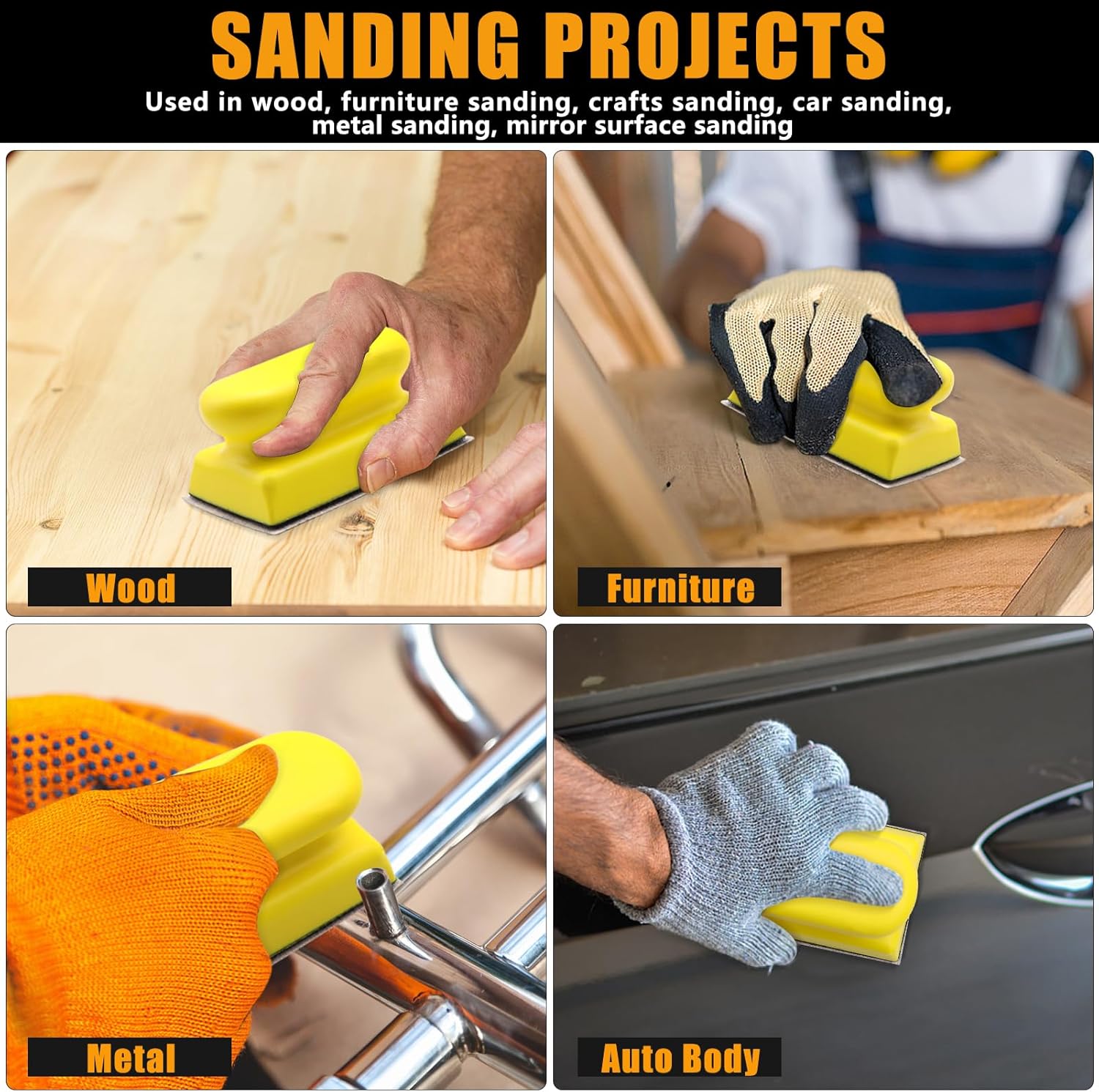 VIBRATITE 9 PCS Contoured Profile Hand Sanding Block, 4 Inch Hand Sander Block Interchangeable Assorted Convex & Concave Shapes with 45 Sheet Assortment Sandpaper for Auto Body, Woodworking, Furniture