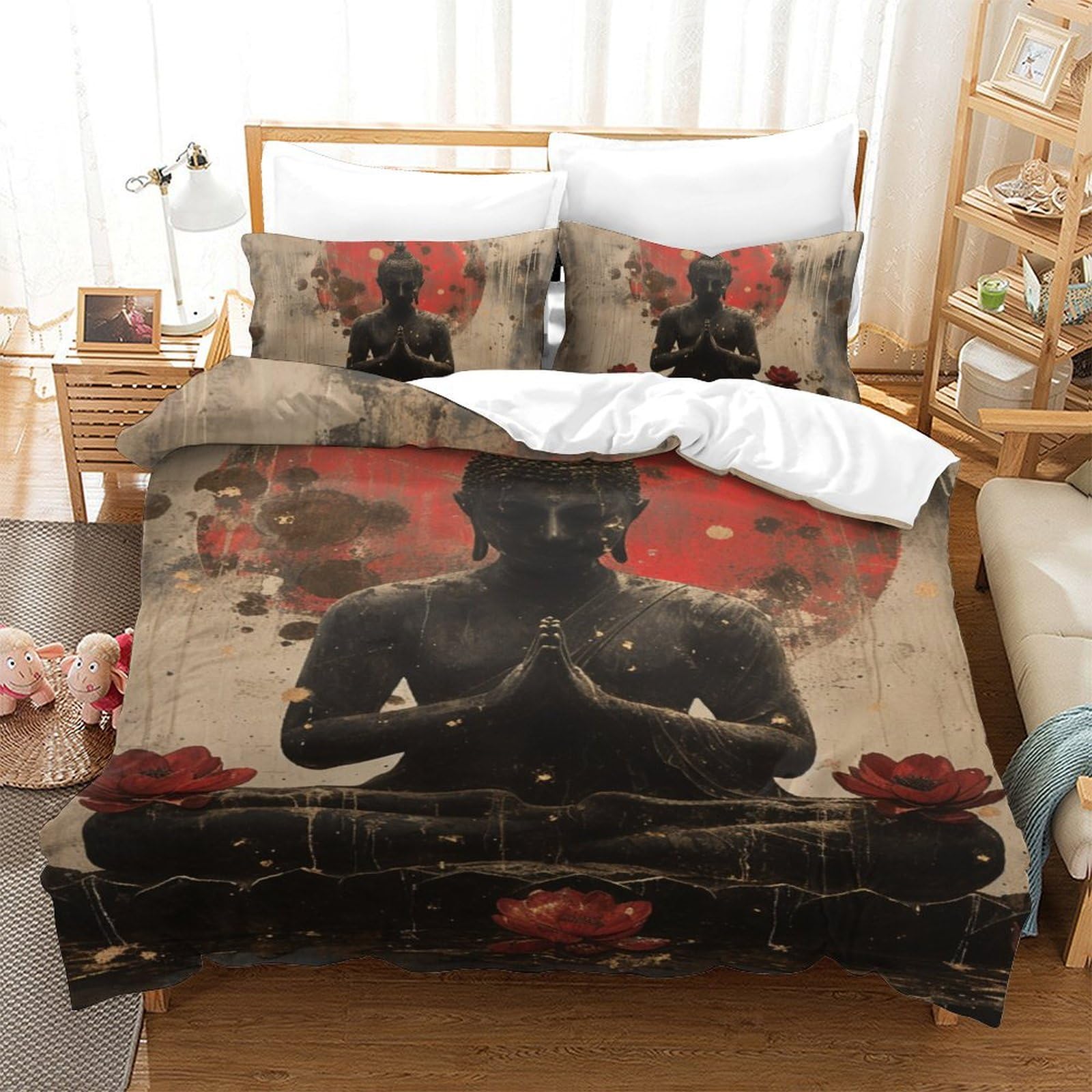 Parure de couette Bouddha 140x200cm en microfibre supérieure hypoallergénique