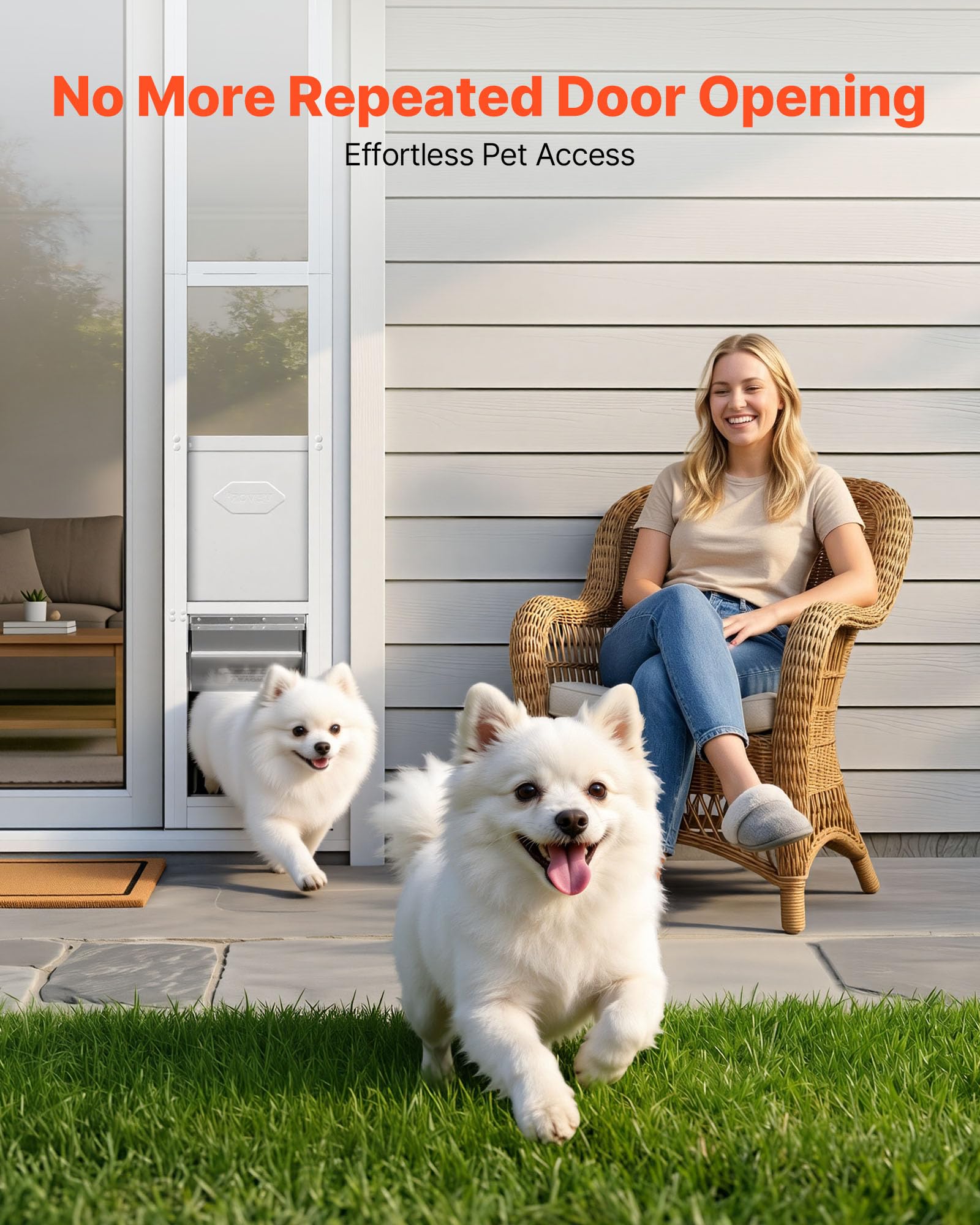 VEVOR Puerta Corrediza de Vidrio con Entrada para Perros, Altura Ajustable, Puerta para Mascota 21 x 31,1 cm de 3 Capas, Marco de Aluminio, Instalación sin taladrar, Compatible con Perros Medianos