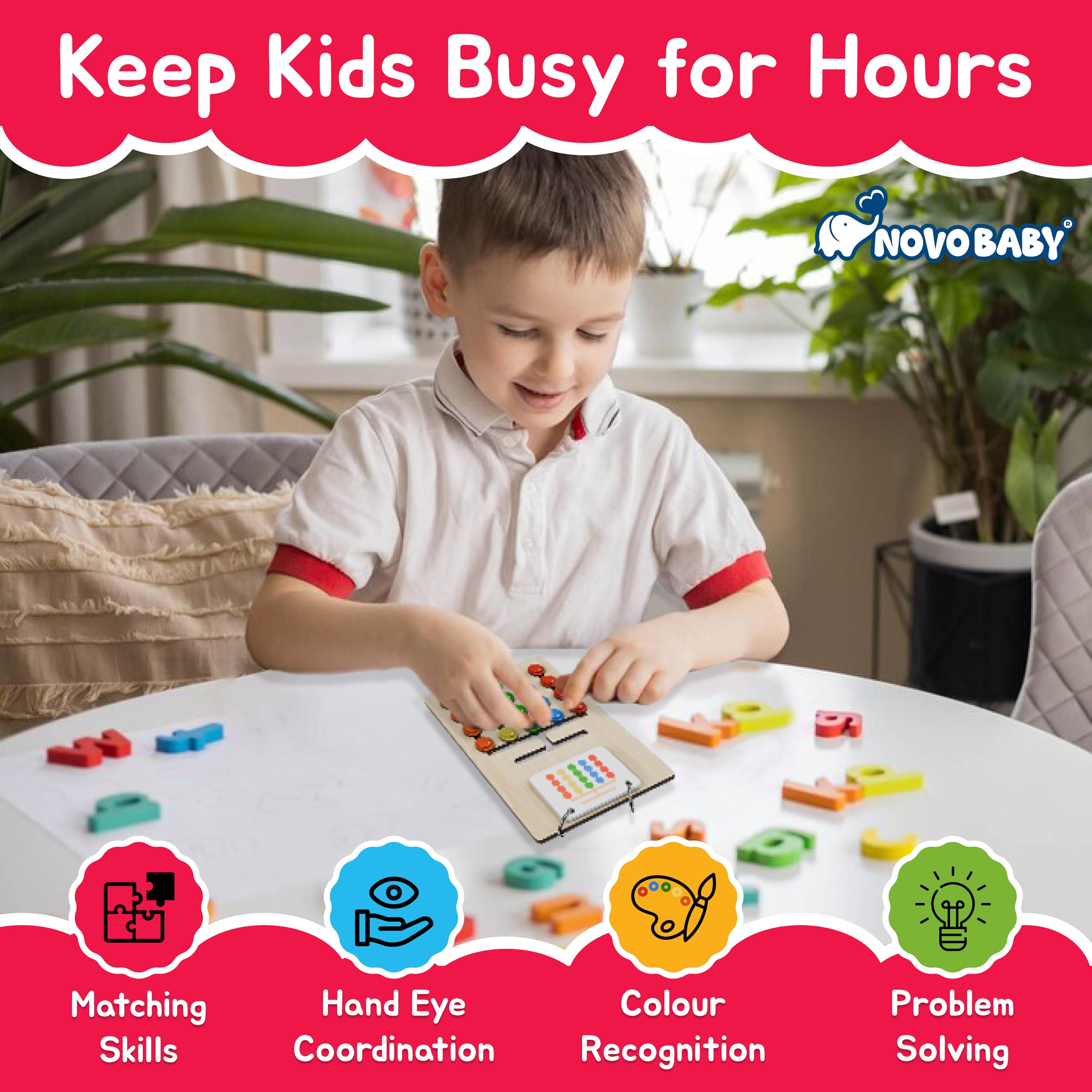 Novo Baby Kids Montessori Slide Puzzle | Color & Pattern Matching Learning Toys for Kids 3-8 Years | Preschool Educational Activity Toy for 3,4,5,6,7,8 | Toys for 6-Year-Old Boy (Modern) - Image 2 thumbnail