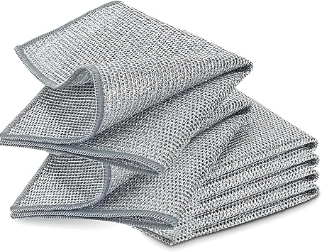 6 PCS Double Layer Stainless Steel Metal Mesh Cleaning Dish Cloths