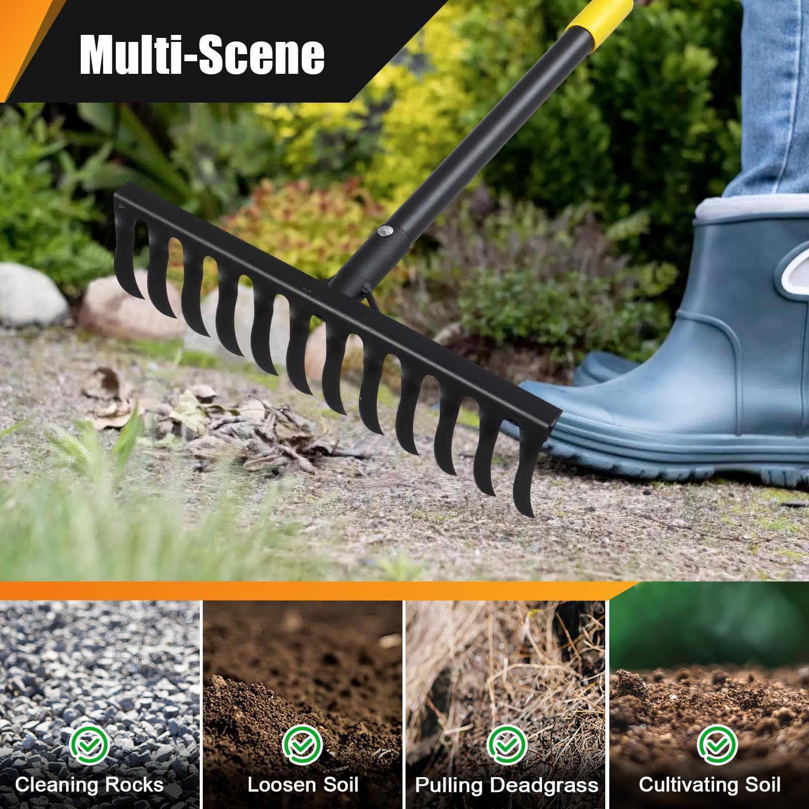 Turf Soil Rake Soil Preparation Tools Heavy Duty Bow Rake 12-Tine Garden Tool - 78 ...