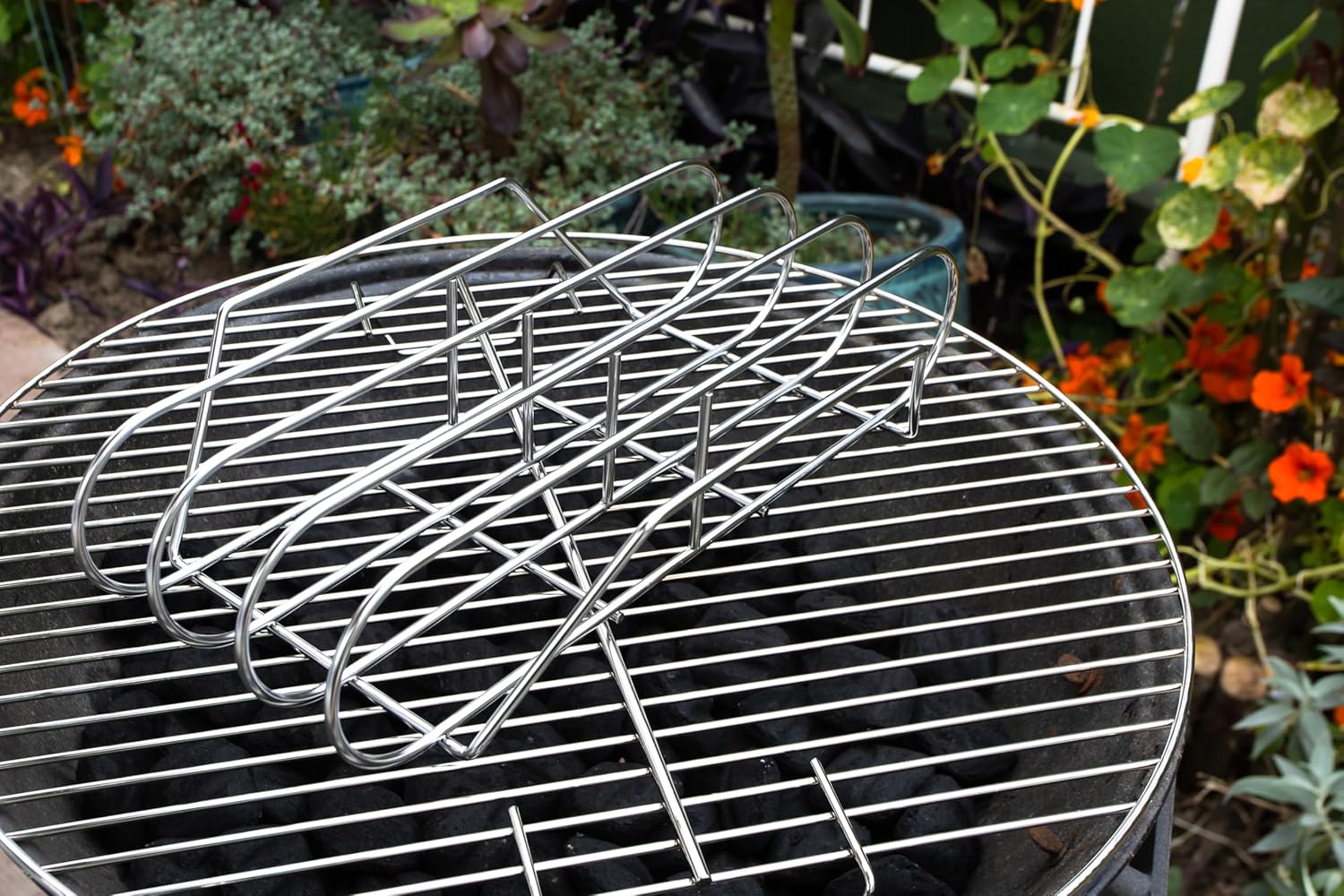 Outset XL Stainless Steel Rib Rack, 3 Full Rack Capacity for Grill and Smoker