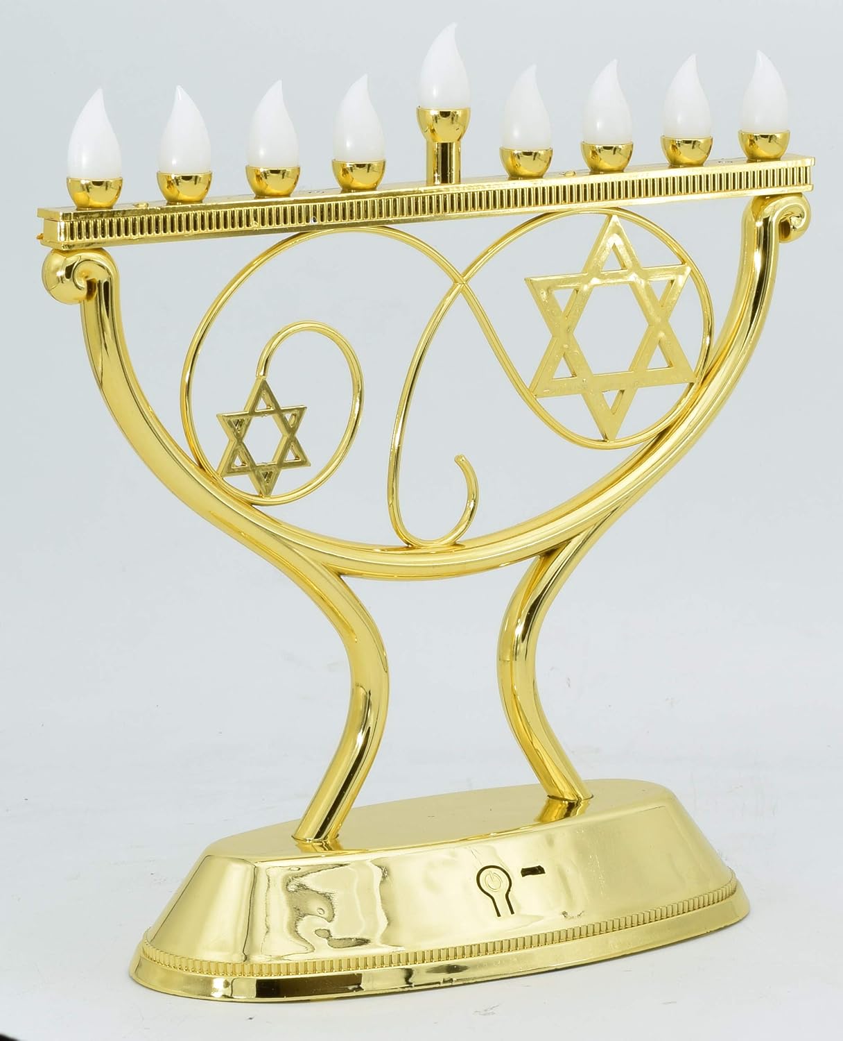 Ner Mitzvah LED Electric Hanukkah Menorah, LED Traditional Whimsical Chanukah Menorah Electric, Battery or USB Powered and Cord Included, Gold