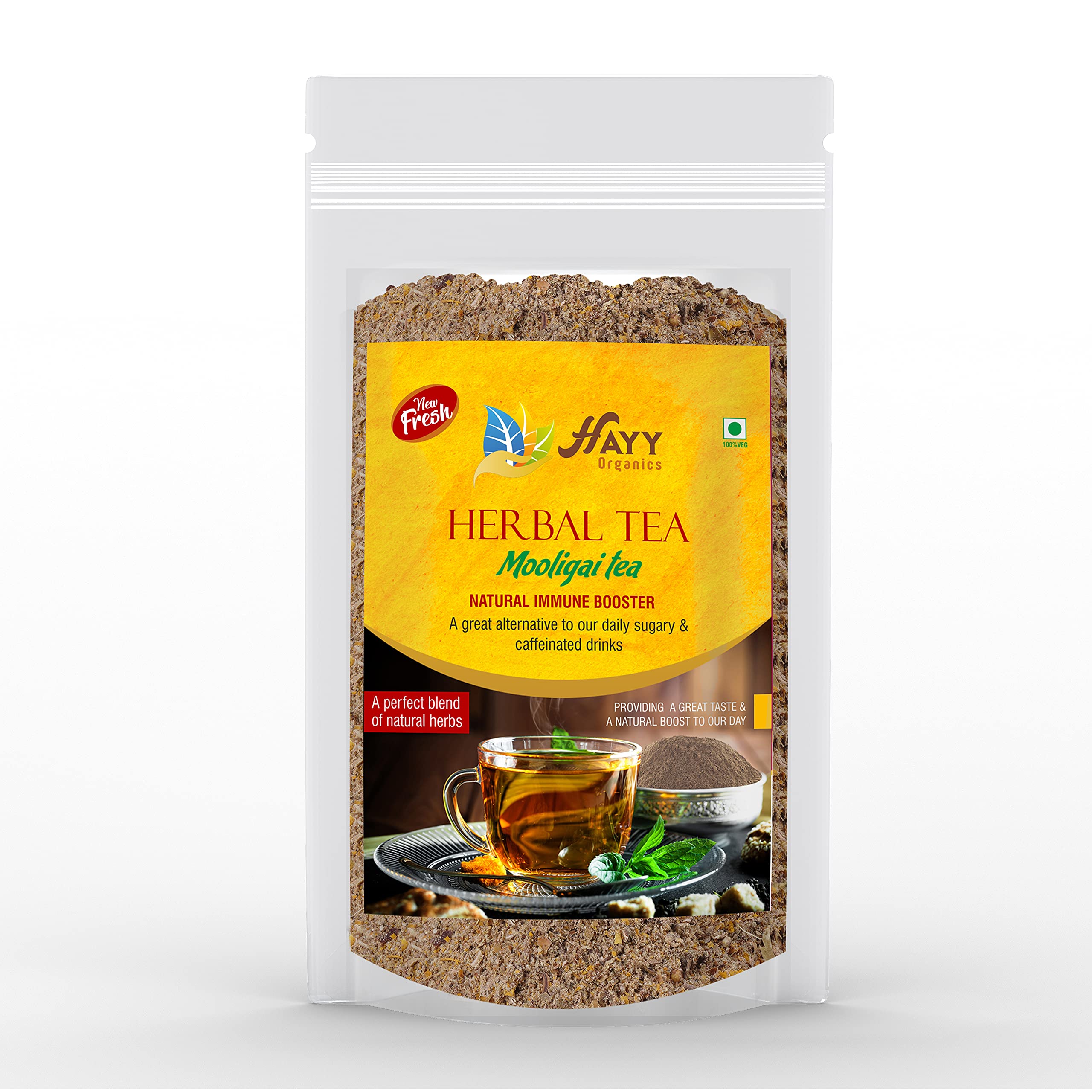 HAYY ORGANICS Herbal/Mooligai Tea Powder (Detox/Natural Immunity Boosters), Basil, Dull Yellow, 250 g