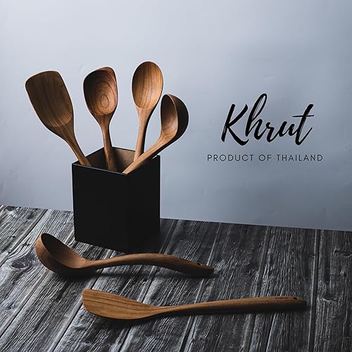 Miniatura 6 de KHRUT, Espátula de madera de teca, 13.5 pulgadas de largo, utensilios de madera de teca, espátula de madera, espátula plana de mango largo para