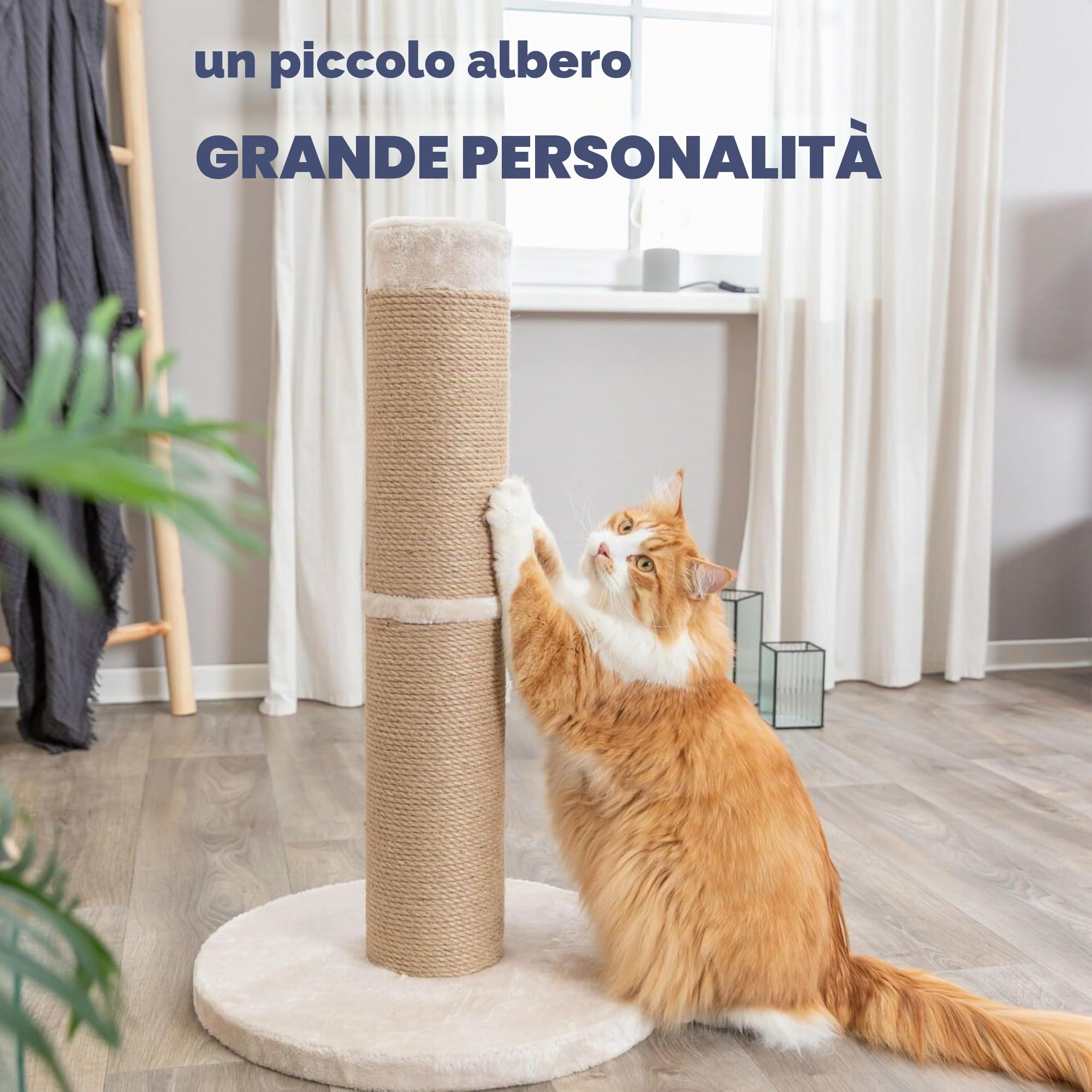 TRIXIE Rue - Tiragraffi XXL in sisal per gatti di grandi dimensioni, base in peluche, 80 cm, colore: Beige