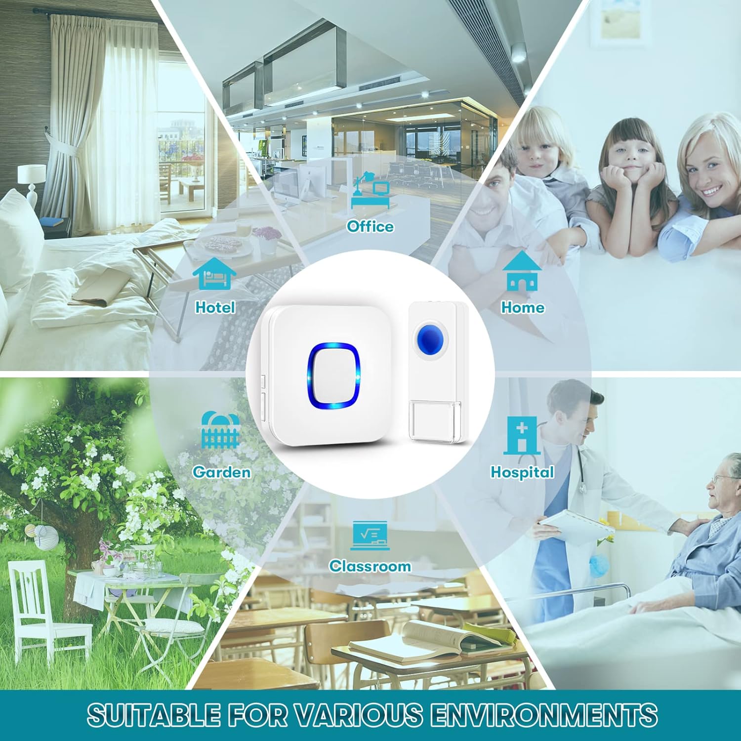 Coolqiya Wireless Doorbell Chime for Home with 1 Remote Waterproof Door Bell and 2 Plugin Receivers, 1000 Feet Long Range Transmission, No Battery Required for Receiver Over 50 Chimes