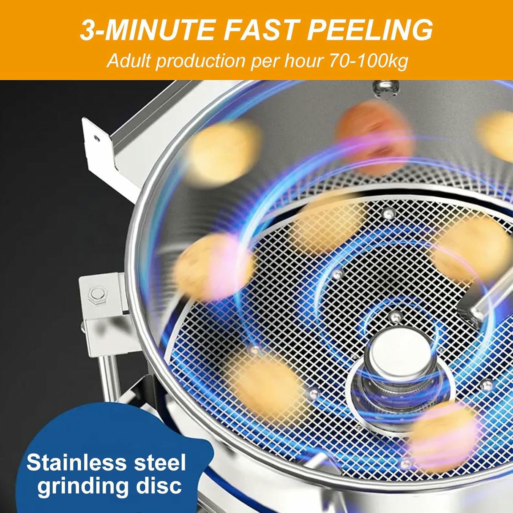 Pelador de Patatas automático Vertical de Acero Inoxidable, con Salida Grande, Cubierta Transparente, Bandeja de Filtro e Interruptor magnético, 110 V