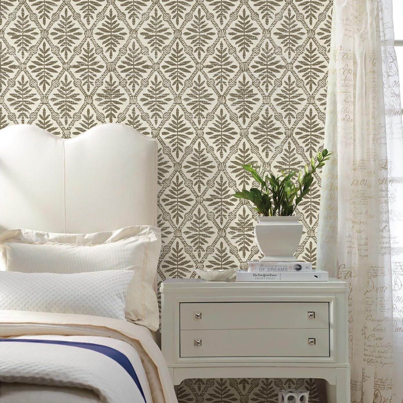 Beige Peel and Stick Wallpaper Boho Contact Paper 16.9inch x 118.1inch Vintage Wallpaper Peel and Stick Self Adhesive Wall Paper Removable Waterproof for Bedroom Cabinet Decorative Vinyl