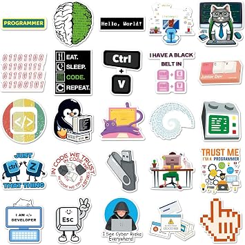 Programming Stickers for Laptop(50PCS),Gift for Children Teens Adults Girl Boys,Hackers Engineers Waterproof Stickers for Skateboard,Scrapbook,Bike,Phone,Computer,Luggage Water Bottle Guitar