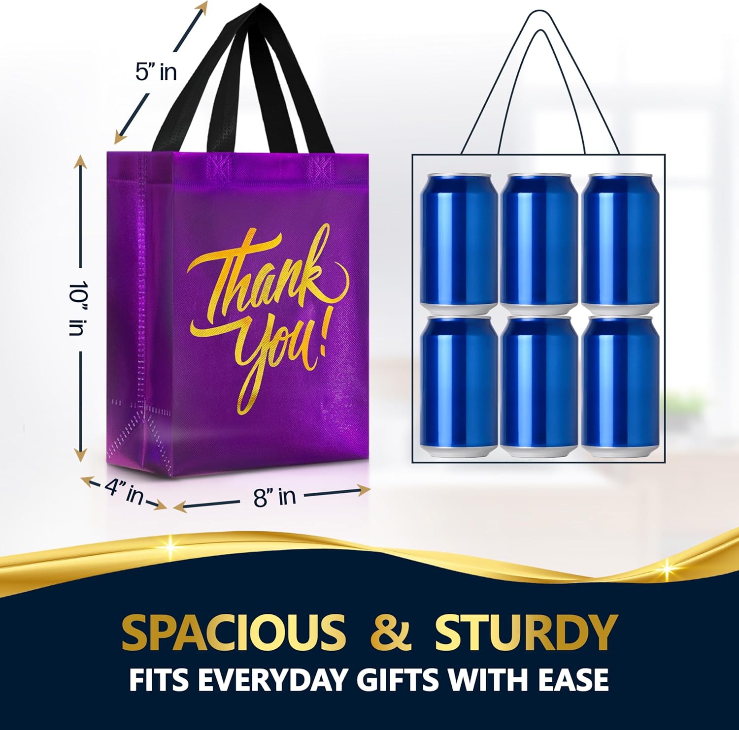 Nush Nush Purple Thank You Gift Bags Medium Size with Gold Text – Set of 12 Reusable Purple Thank You Bags with Handles - Perfect As Goodie, Birthday, Return, Party Favor Bags – 8Wx4Dx10H - Image 3