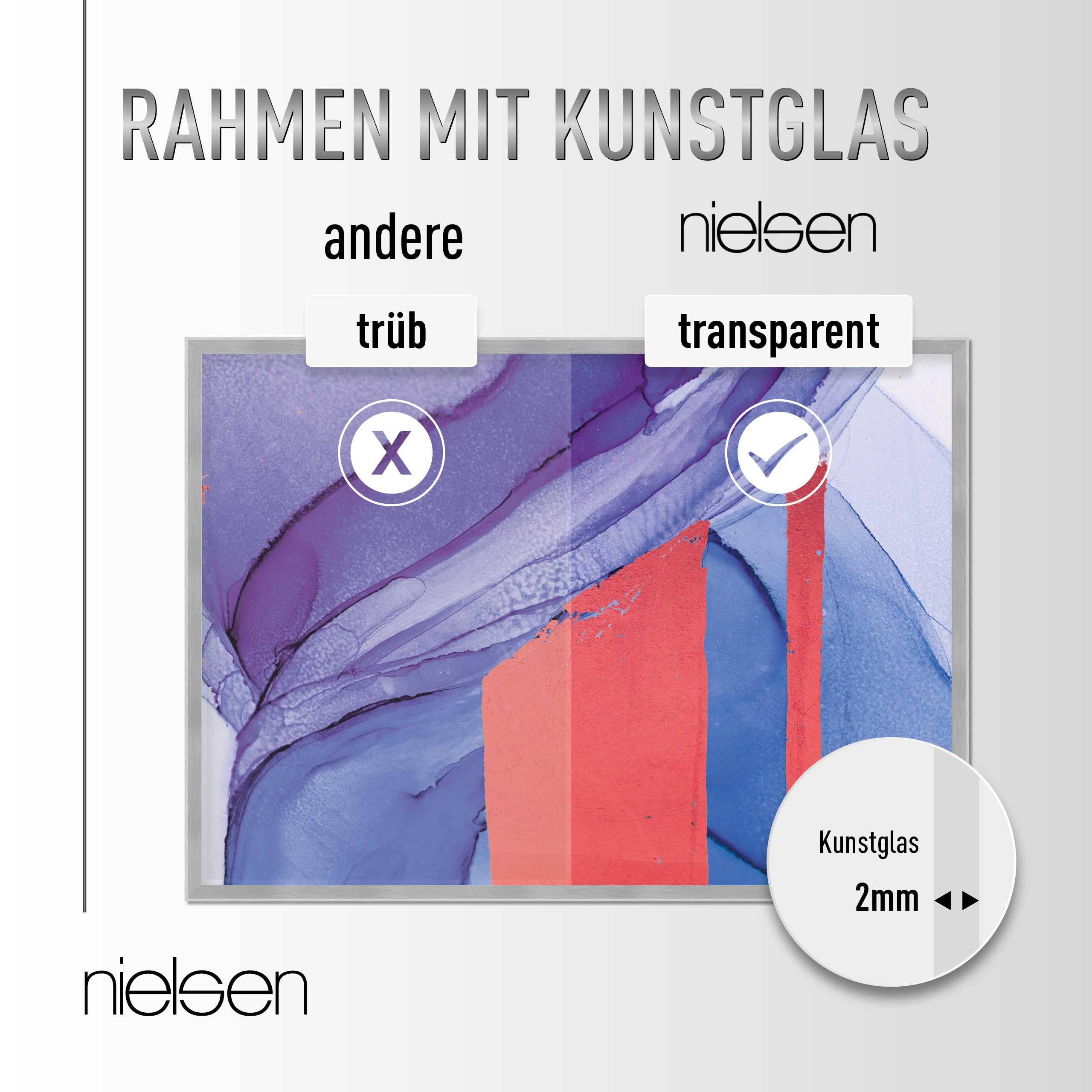 nielsen Bilderrahmen, 21 x 29,7 cm (A4), Aluminium, Silber matt, Dokumentenrahmen zum Aufhängen im Hoch- & Querformat, bruchsicheres Kunstglas, Atlanta