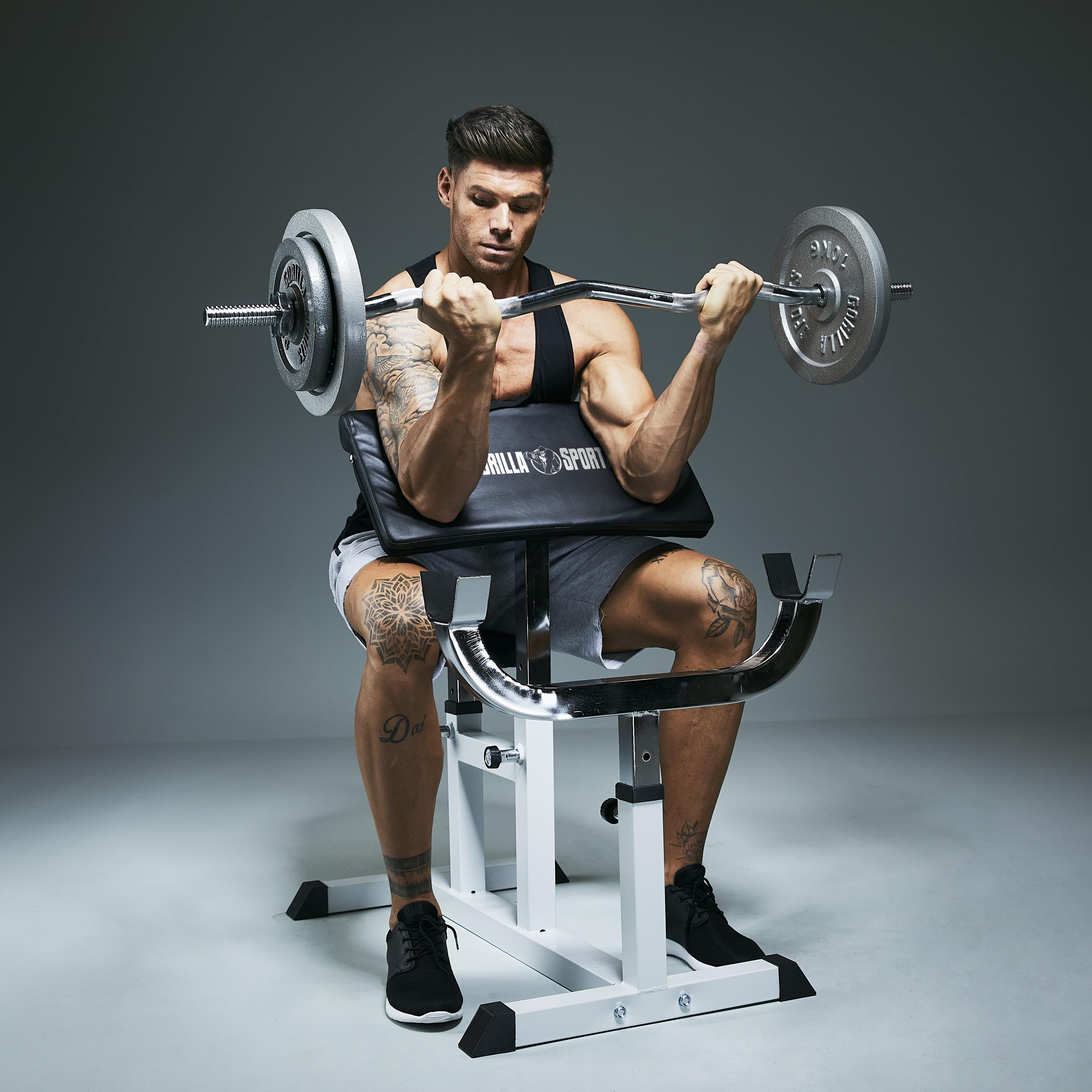 GORILLA SPORTS® Banc de Musculation pour Biceps - Réglable, Charge Max. 200 kg - Curl, Entraînement, Triceps, Preacher, Équipement de Fitness, Gym, Sport