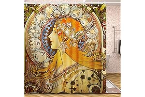 Mucha Tarot Shower Curtain for Art Lovers, Witches, and Mystics- Includes 12 Hooks