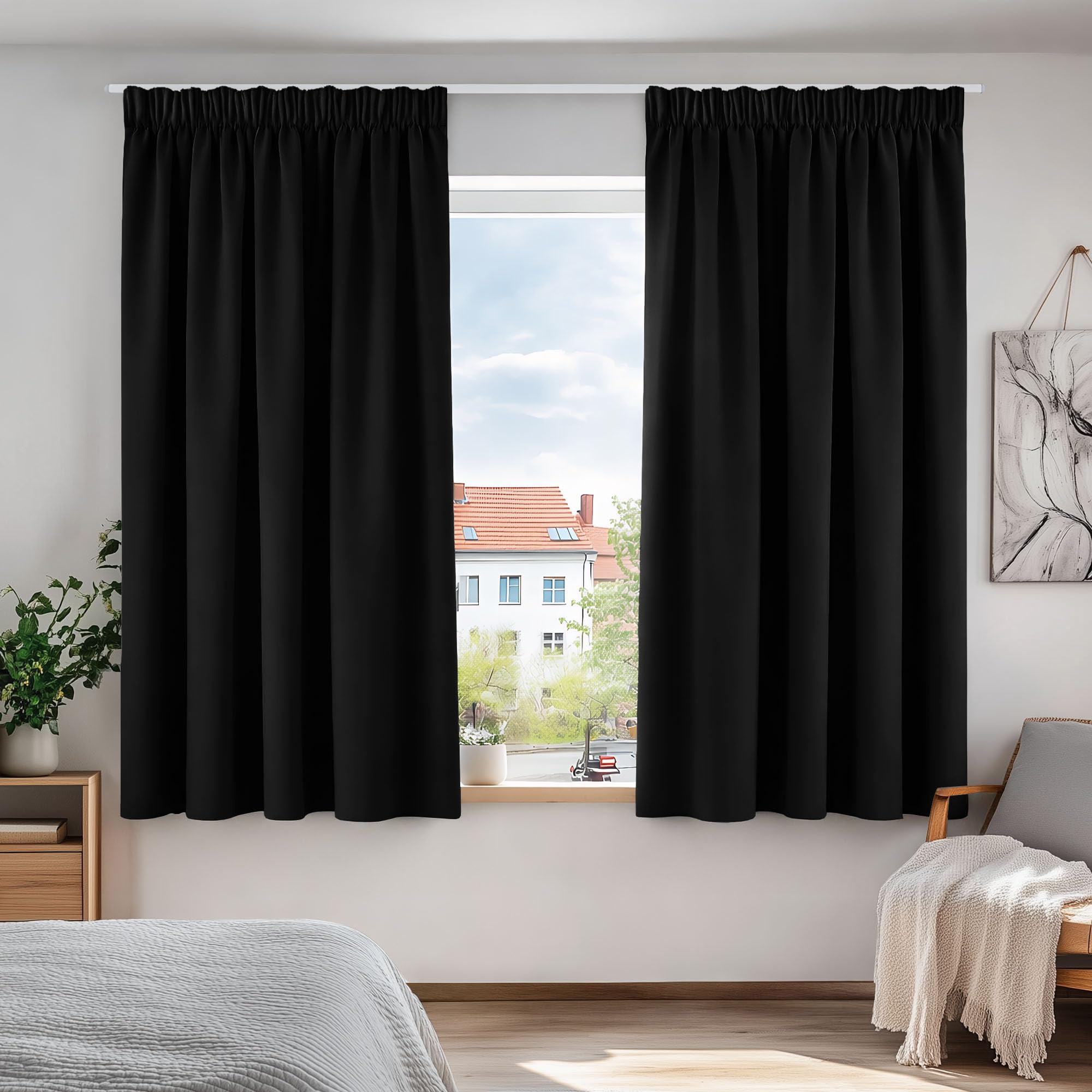 Deconovo Gardinen mit Kräuselband Blickdicht Vorhänge Kälteisolierend Thermovorhang für Balkontür Schlafzimmer 2 Stück