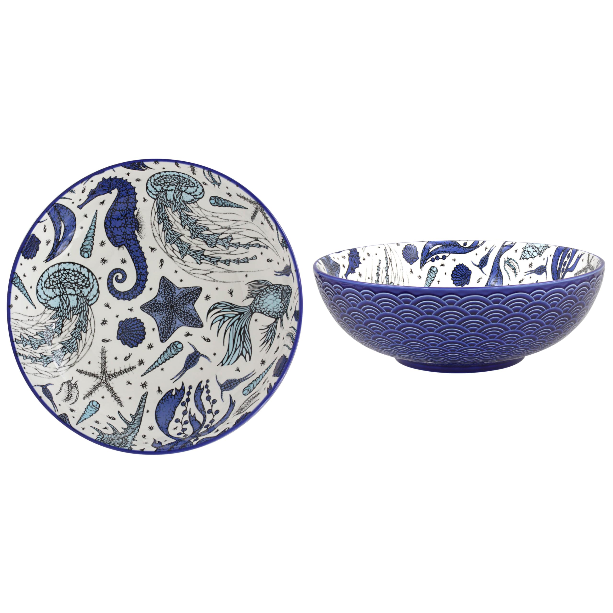 Ceramic Bowl 22cm Sea Life Ocean Marine Coastal Serving Salad Kitchen Dish