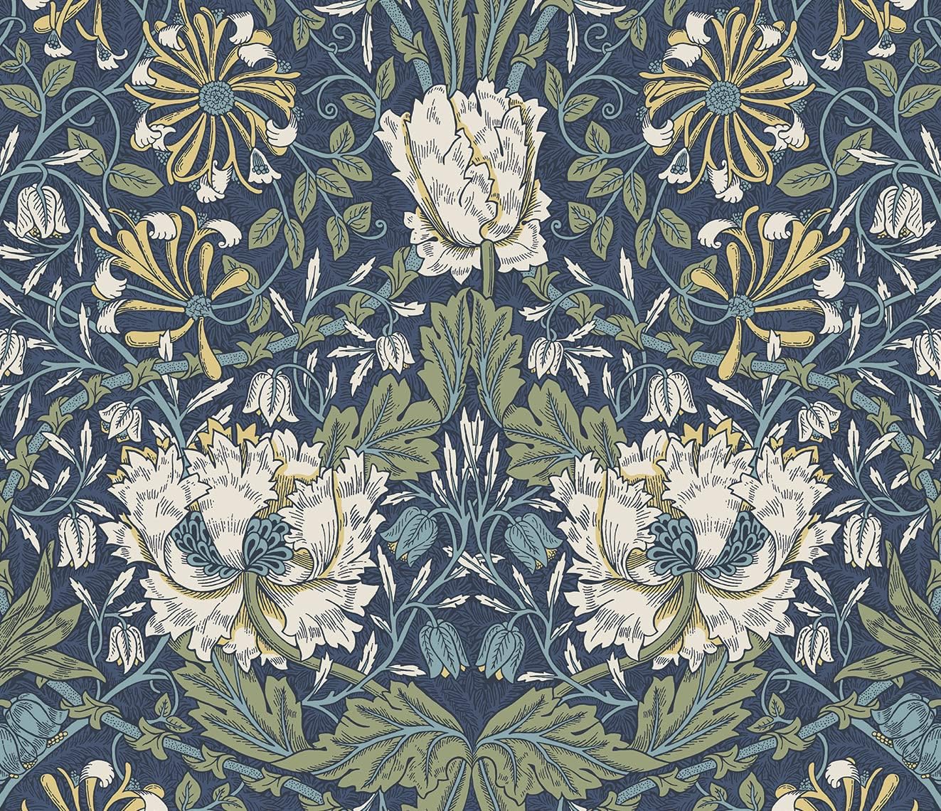 NextWall Ogee Flora Vintage Peel and Stick Wallpaper