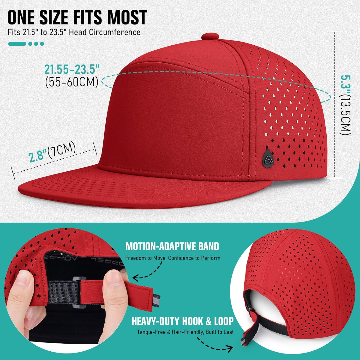AOPREL Flat Brim Baseball Cap for Men Adjustable Water-Resistant Performance Hat with Breathable Laser Perforated