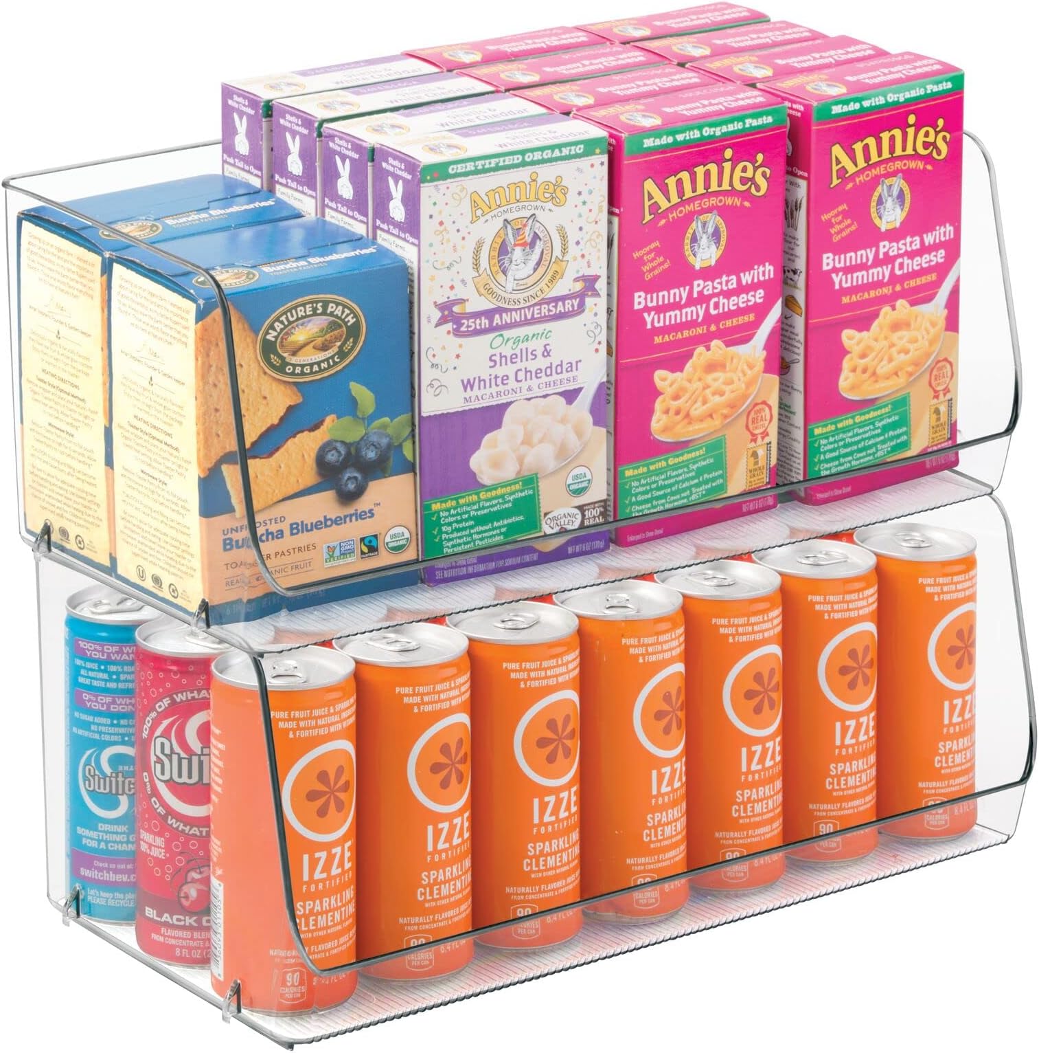 Stacking Organizer Bins for Kitchen, Pantry, Office, Bathroom - Pack of 2, Wide Large, Clear