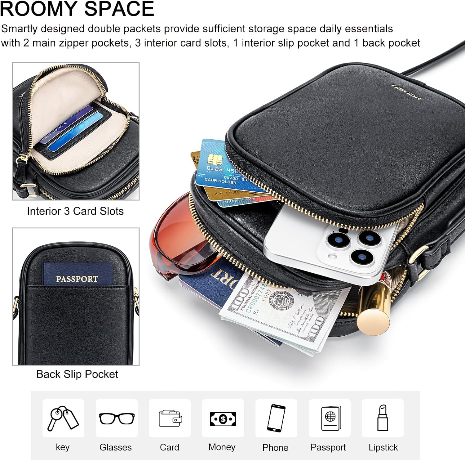 RONSIN Small Crossbody Bags for Women Cell Phone Purse PU Leather Cross Body Purse Handbags with Adjustable Strap - Image 4