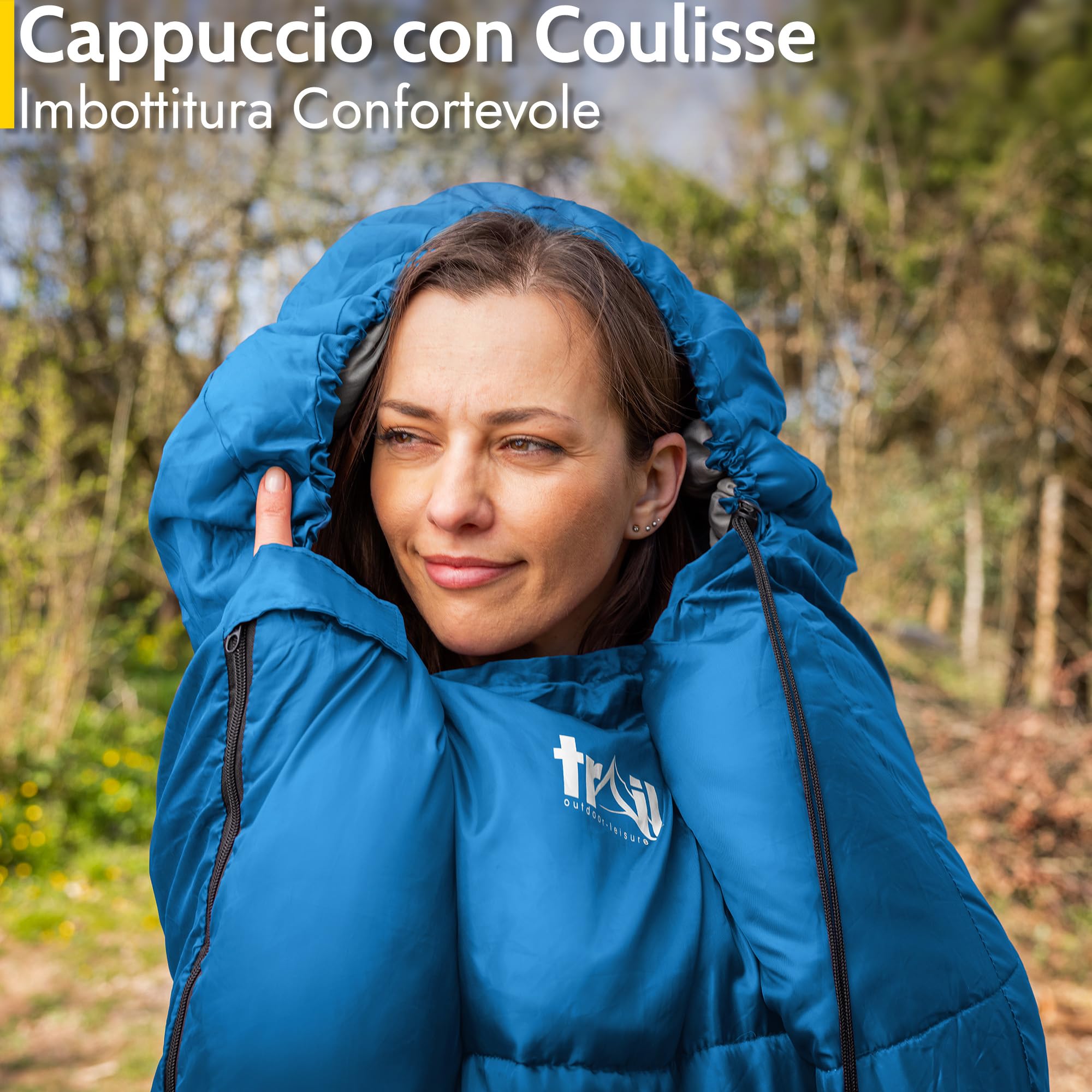 Trail Sacco a Pelo Adulti Stile Mummia, Sacco a Pelo Compatto 3 Stagioni Sacco a Pelo Invernale, Primaverile e Autunnale 300gsm Sacco a Pelo Leggero con Tasche Interne e Borsa a Compressione