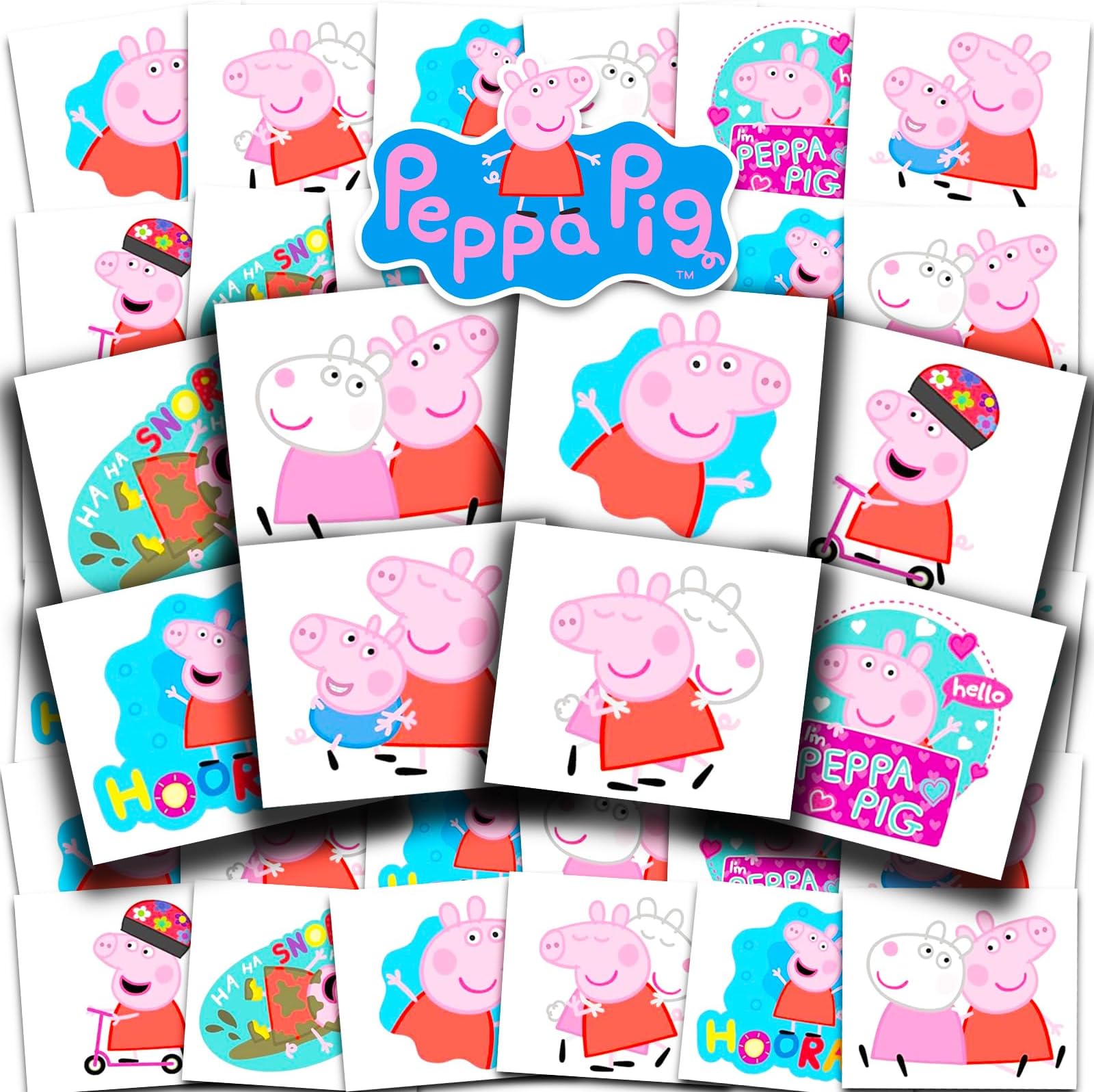 Tattoos Party Favors Bundle ~ 72 Perforated Individual 2" x 2" Peppa Pig Temporary Tattoos for Kids Boys Girls (Peppa Pig Party Supplies MADE IN USA)