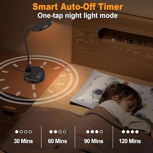 Miniatura 5 de Lámpara de escritorio LED de 15 W con puertos de carga USB, lámpara de mesa regulable con 3 temperaturas de color, 5 brillo, 4 temporizadores, luz