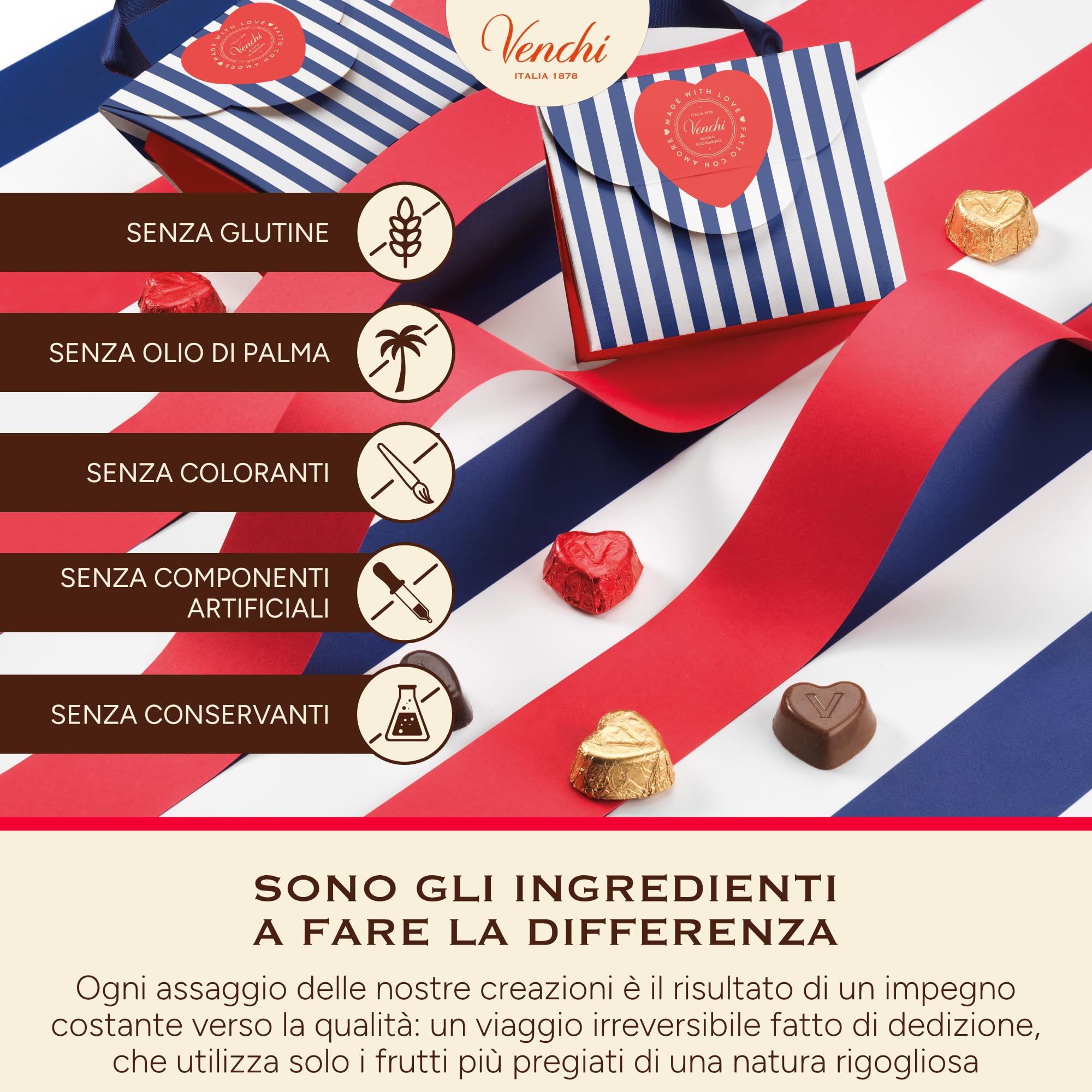 Venchi - Cioccolatini a Forma di Cuore, Extra Fondente, 1 Kg, Vegano, Senza Glutine, Senza Coloranti e Conservanti, Idea Regalo Festa della Mamma