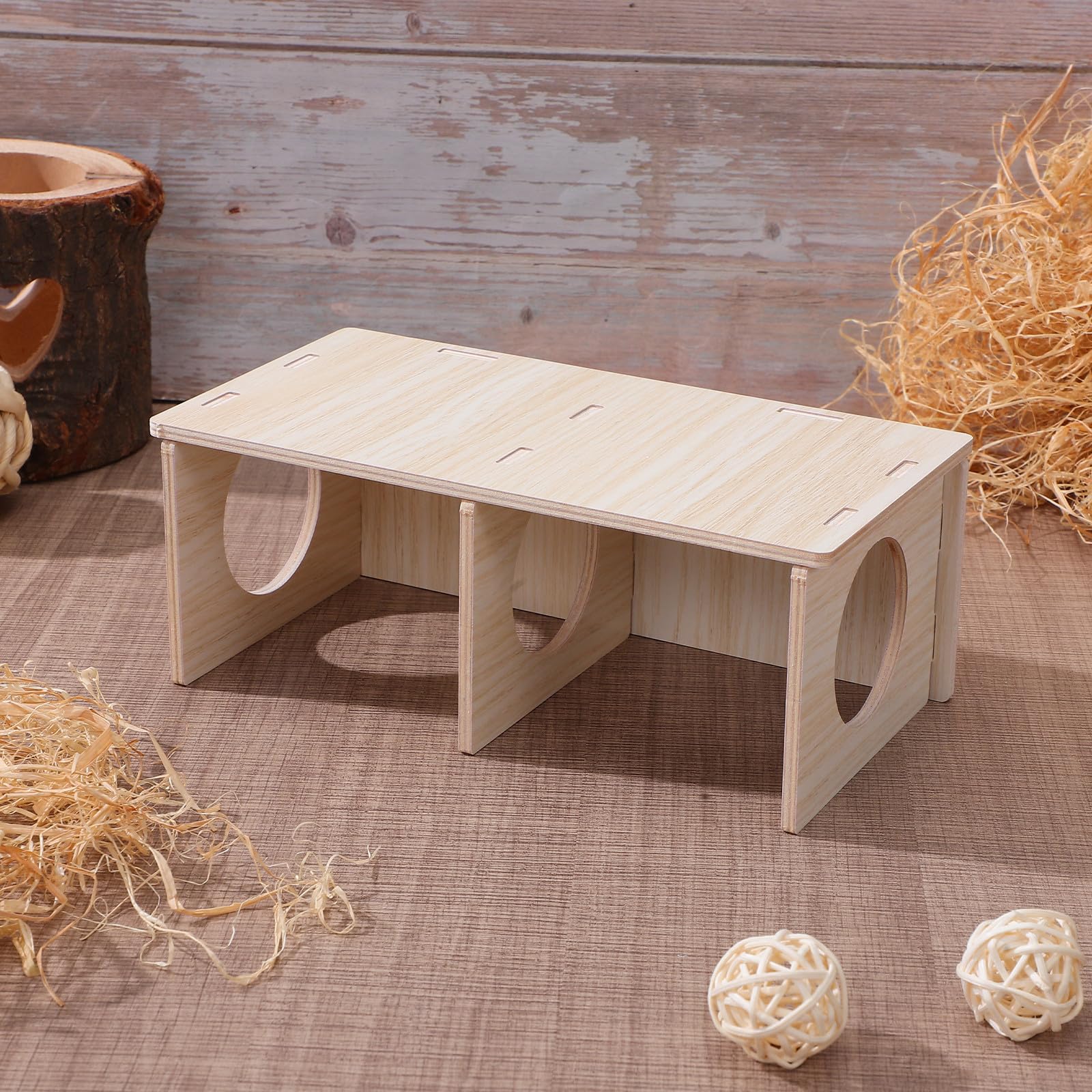Casa de Madera para Hámster y Pequeños Animales Diseño de Dos Habitaciones y Fácil Limpieza Adecuado para Invierno y Verano