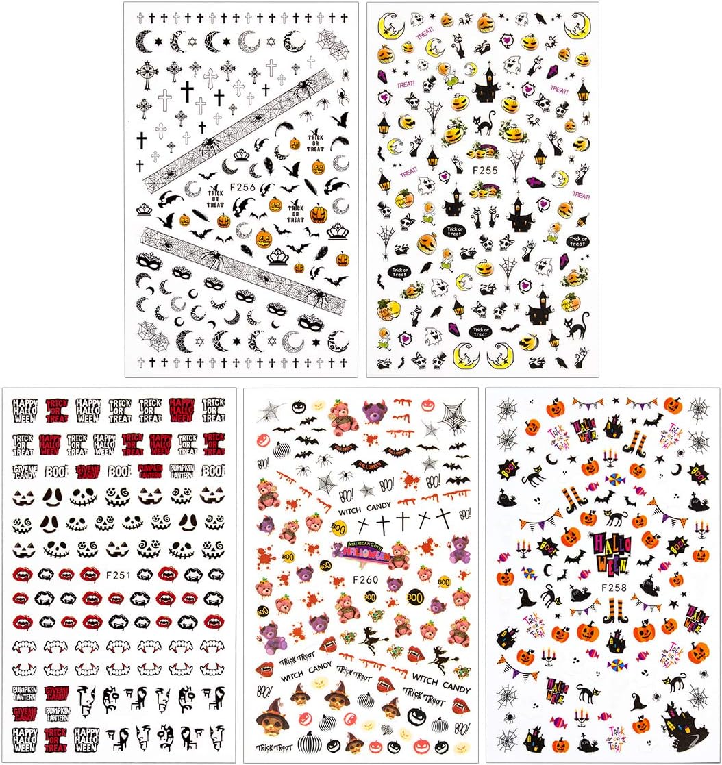 1200+ Pieces 3D Design Self Adhesive Halloween Nail Art Stickers Decals Tattoo Manicure Decoration for Fingernails Toenails Nail Tips : Beauty & Personal Care