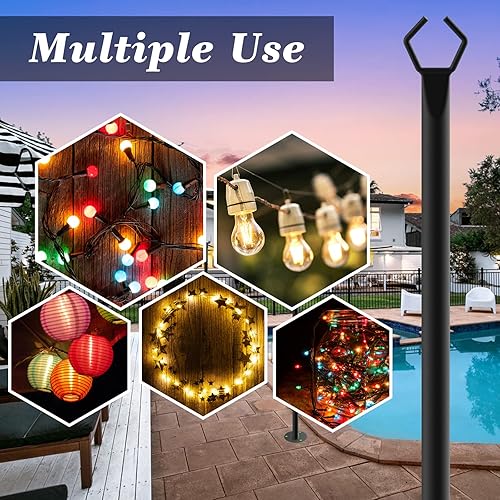 Miniatura 7 de Paquete de 2 postes de luz de 10 pies, postes de luz para luces exteriores, postes de luz al aire libre con tenedor, postes de metal para patio,