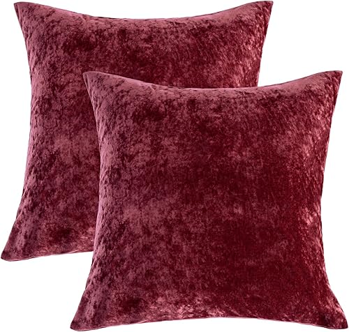 Miniatura 7 de PHF Juego de 2 fundas de almohada europeas de terciopelo auténtico, 26 x 26 pulgadas, sin relleno, paquete de 2 fundas de almohada europeas ultra