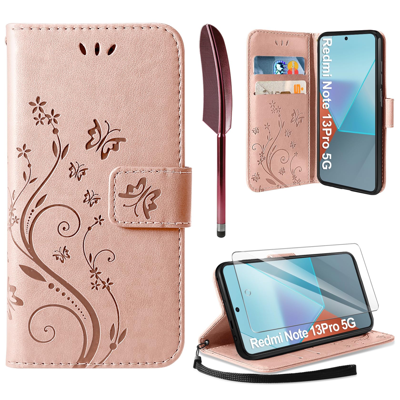 AROYI Cover Compatibile con Xiaomi Redmi Note 13 4G(Nicht für 5G) e Vetro Temperato, Retro Design Flip Caso in PU Pelle Premium Portafoglio Slot per
