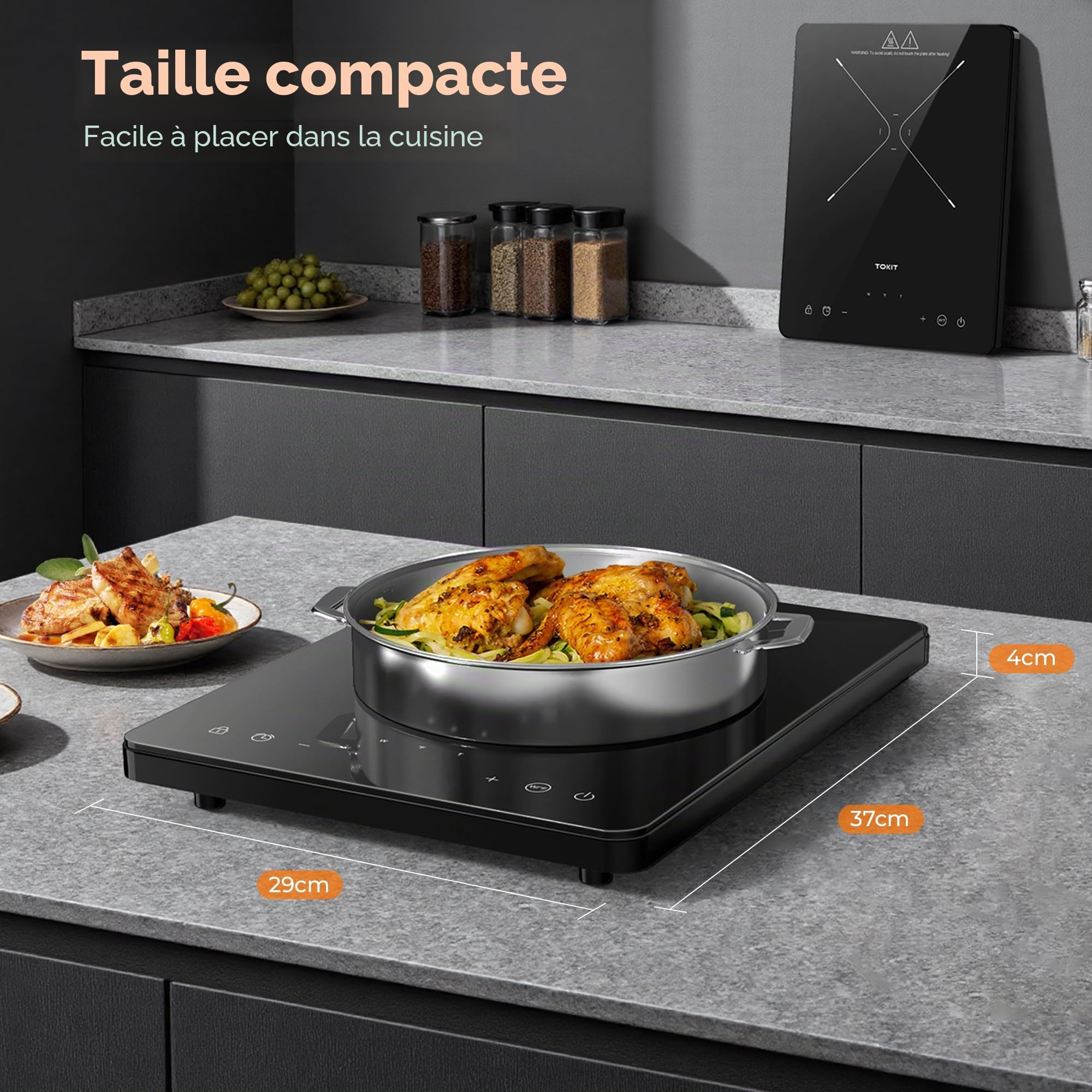 TOKIT Plaque de Cuisson à Induction 2000 W avec 9 Niveaux de Puissance, Minuterie de 90 Minutes, Ultra Fine 40 mm, Noire (M1)