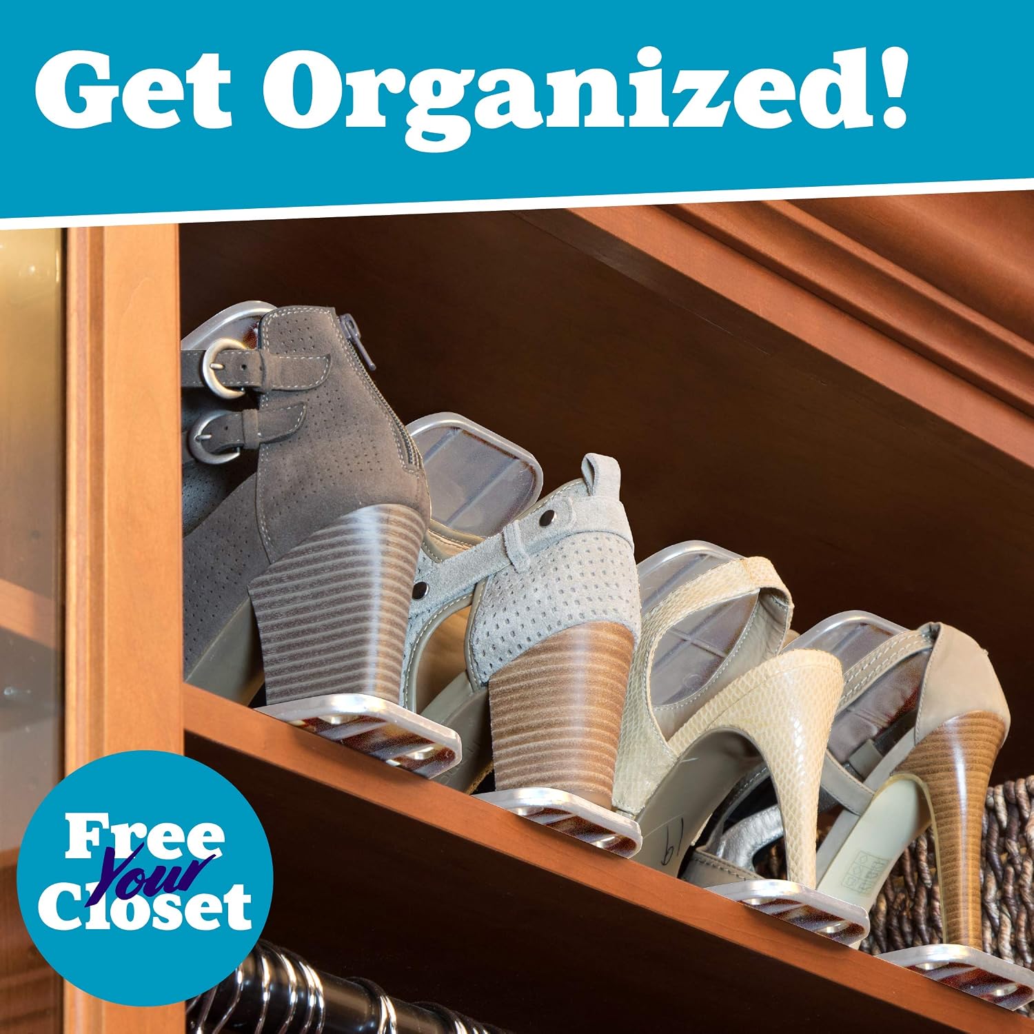 Livin' Well Stack-A-Shoe Shoe Racks for Closets - 10pk Adjustable Stackable Shoe Organizer, Double Storage Shoe Space Saver, Grey