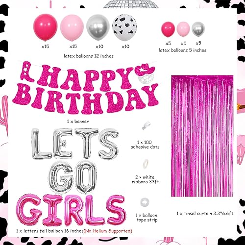 Miniatura 5 de Decoraciones de fiesta de cumpleaños de Let's Go Girls, kit de guirnalda de globos de vaquera, pancarta de feliz cumpleaños, globo de Lets Go Girls,