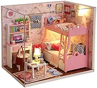 Kit de Casa de Bonecas Em Miniatura para Montar, com Móveis e Luzes de Led. Casa Em Miniatura Artesanal com Capa Protetora Contra Poeira. Escala 1:24. Instruções Em Inglês para Adultos.