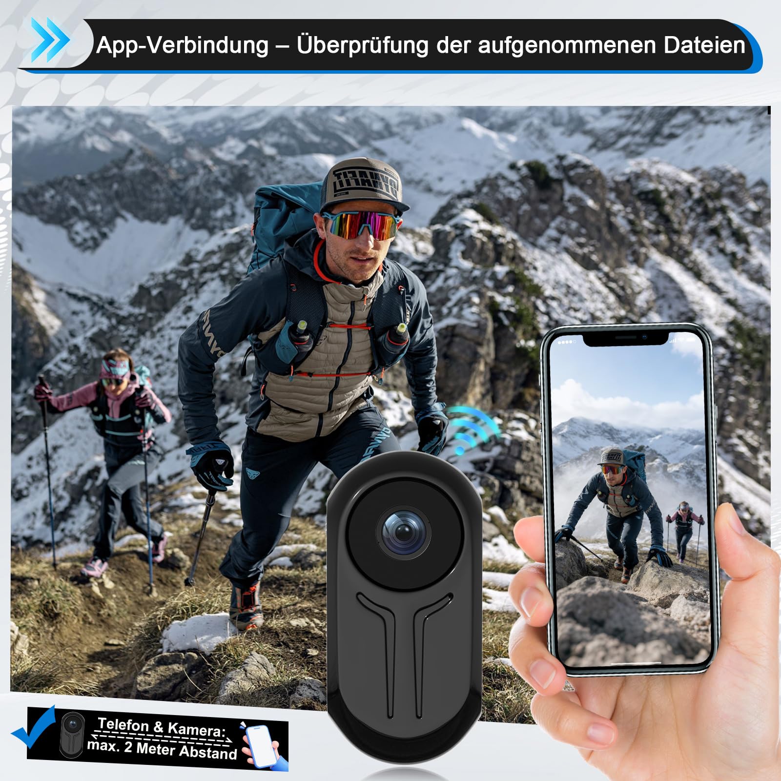 HD1080P Mini Action Cam, Tragbare Body Camera POV Vlog Camera Mini Kamera Helmkamera mit 64GB Karte, Bodycam Pocket Kamera, Kleine Körperkamera für Reisen Sport Outdoor