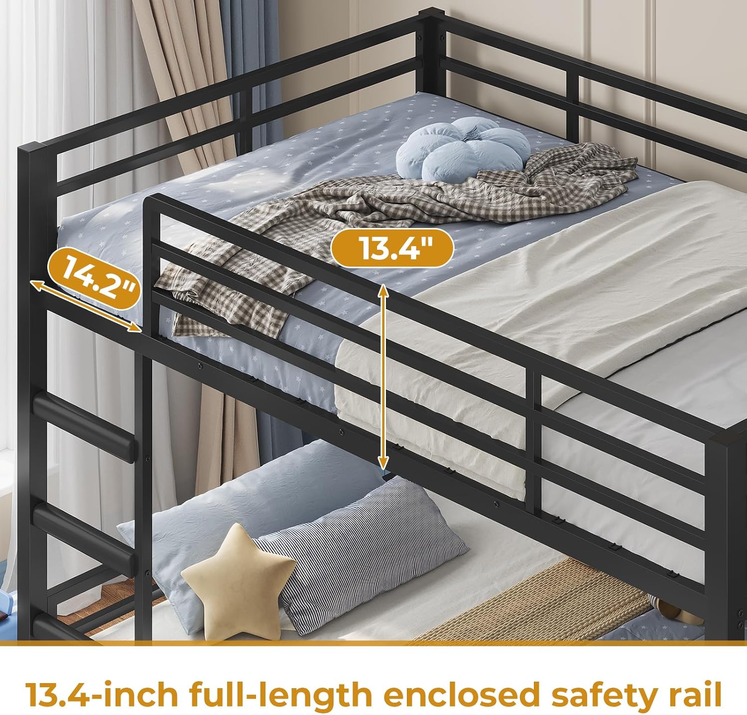 13.4-inch full-length guardrail on the top bunk