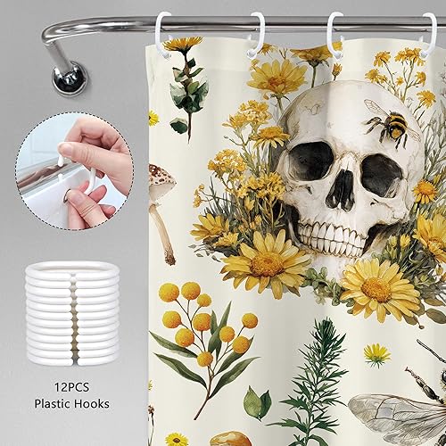 Miniatura 72 de Cortina de ducha con diseño de calavera negra y morado, de 60 pulgadas de ancho x 72 pulgadas de alto, esqueleto gótico gótico, polilla cruzada, C