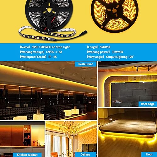 Miniatura 2 de Qoope Tira de luces LED rojas de 16.4 pies, cinta LED flexible de 16.4 ft, 300SMD, impermeable, 12 V, cuerda de luces para retroiluminación de TV,