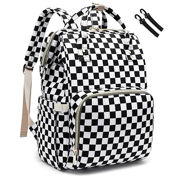 Diaper Bag Backpack for Baby Boys Girls, Waterproof Large Nappy Bags for Mom & Dad Checkered