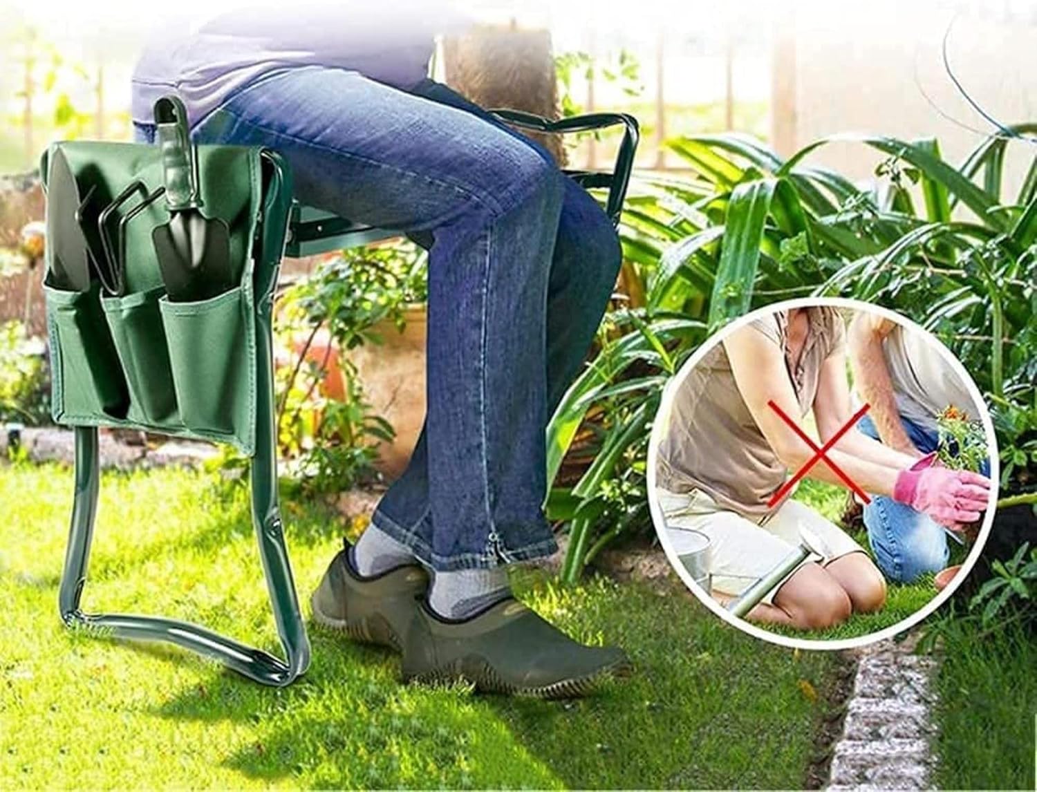 Kneeler Seat for Gardening Portable Garden Kneeling Chair | 2 in 1 Gardening Bench with Handles and 2 Tool Pouches | Ideal Choice for Parents, Seniors